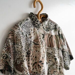 Vintage SWAT Animal Print Short Sleeve Button-Up Shirt
